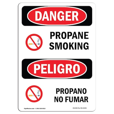 OSHA Danger Sign, Propane No Smoking W/ Symbol, 18in X 12in Decal
